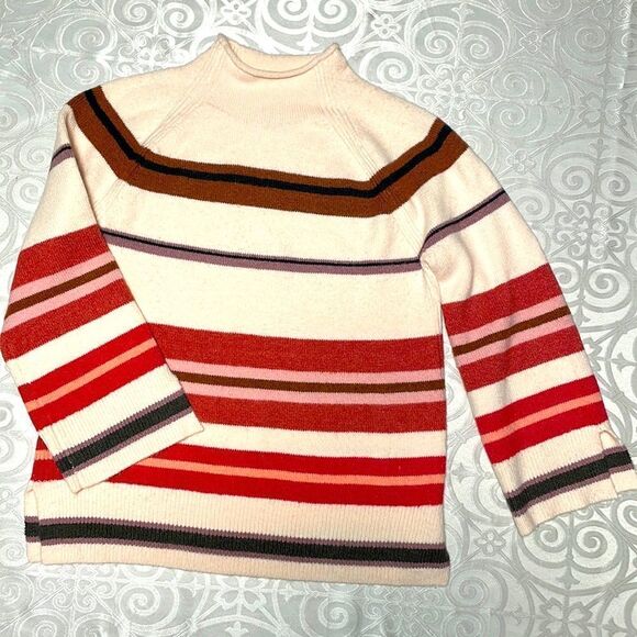 LOFT Sweaters - Loft striped sweater with roll neck and notch sleeves with side vents S Petite